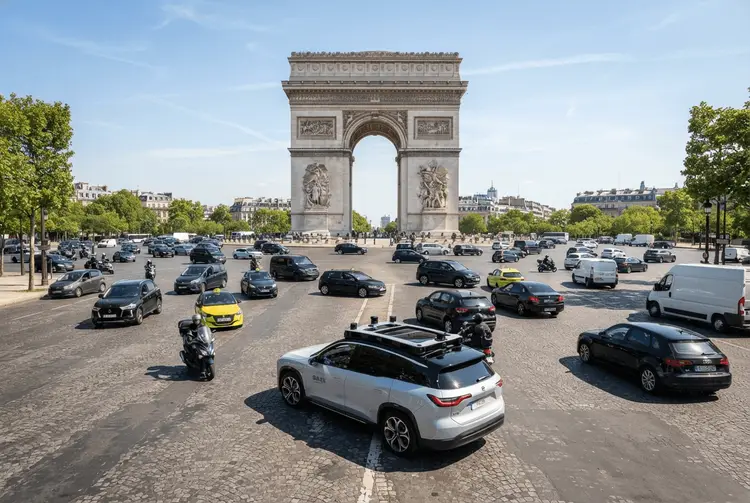 Chinesische Fahrtechnologie testet sich im Chaos des Arc de Triomphe
